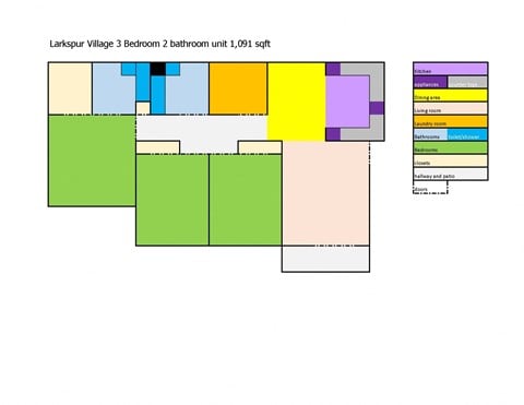 Floor plan for 3 beds, 2 baths, 1091 sqft